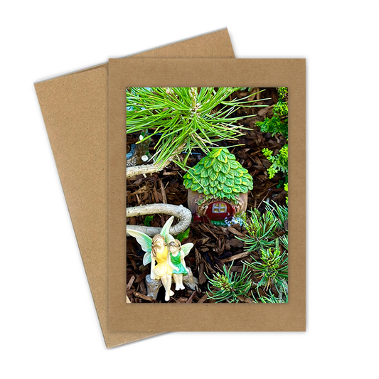 "Fairies on Bench" Handmade 5x7 Greeting Card