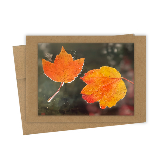 "Orange Leaves, Pair" Handmade 5x7 Greeting Card