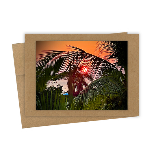 "Palm Frond Sunset"  Handmade 5x7 Greeting Card