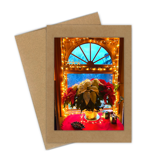 "Poinsettias in the Window"  Handmade 5x7 Greeting Card