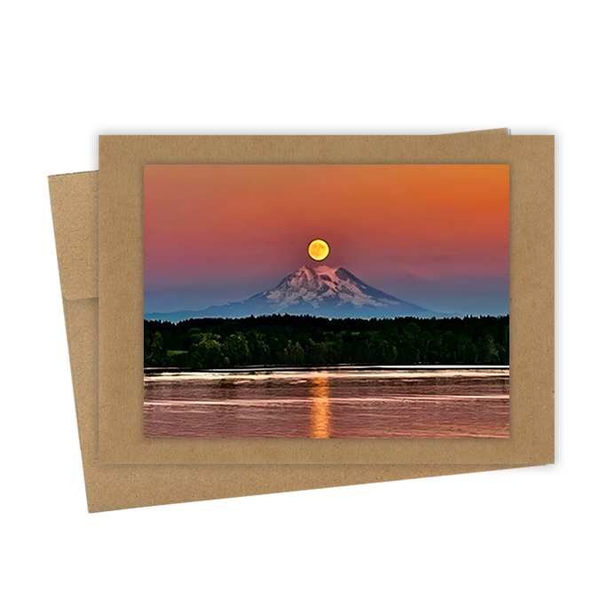 "Moonrise Over Ranier"  Handmade 5x7 Greeting Card
