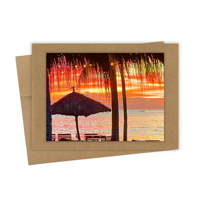 "Palapa Sunset"  Handmade 5x7 Greeting Card