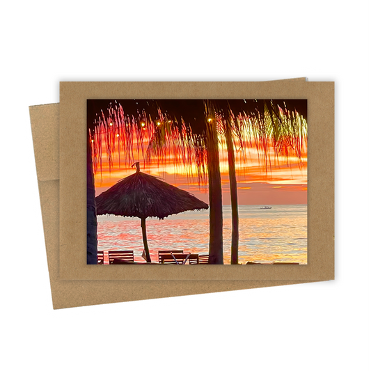 "Palapa Sunset"  Handmade 5x7 Greeting Card