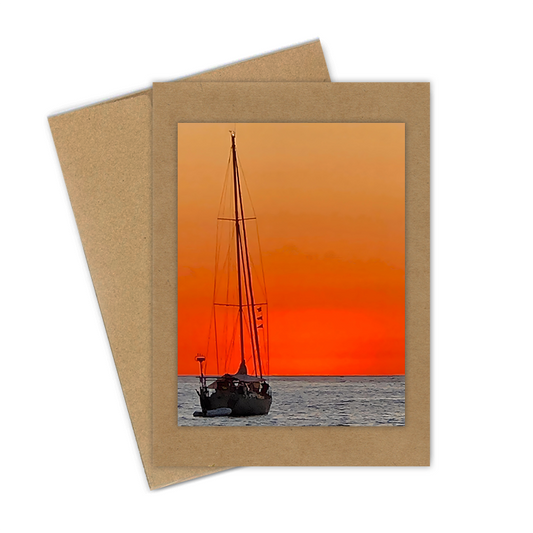 "Zihuantanejo Sailboat Sunset"  Handmade 5x7 Greeting Card