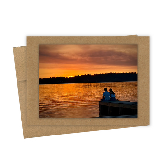 "Sunset on Docks"  Handmade 5x7 Greeting Card