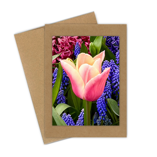 "Tulip, Pink with Hyacinths"  Handmade 5x7 Greeting Card